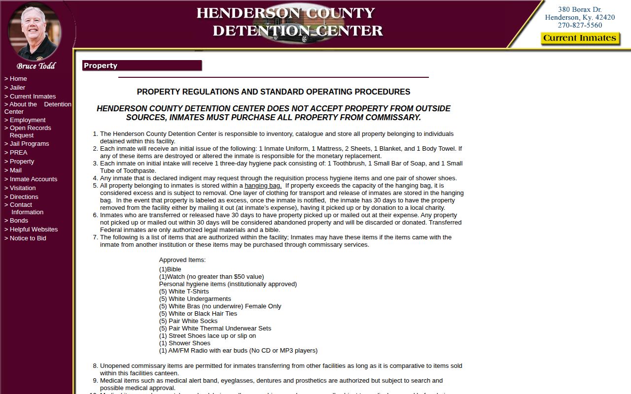 Henderson County Detention Center property and release procedure