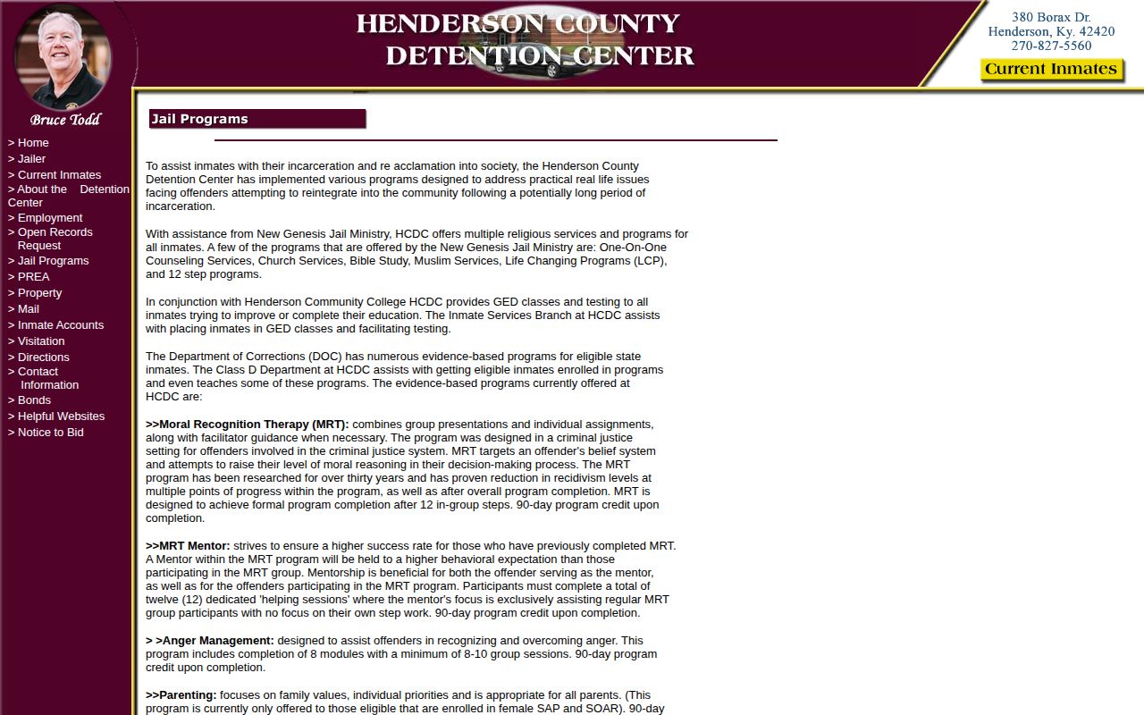 Henderson County Detention Center jail programs and sentence-credit information