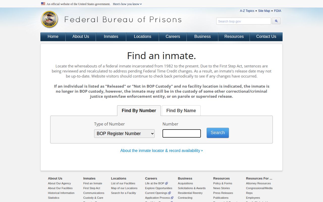 Federal Bureau of Prisons inmate locator used after a Henderson federal custody case